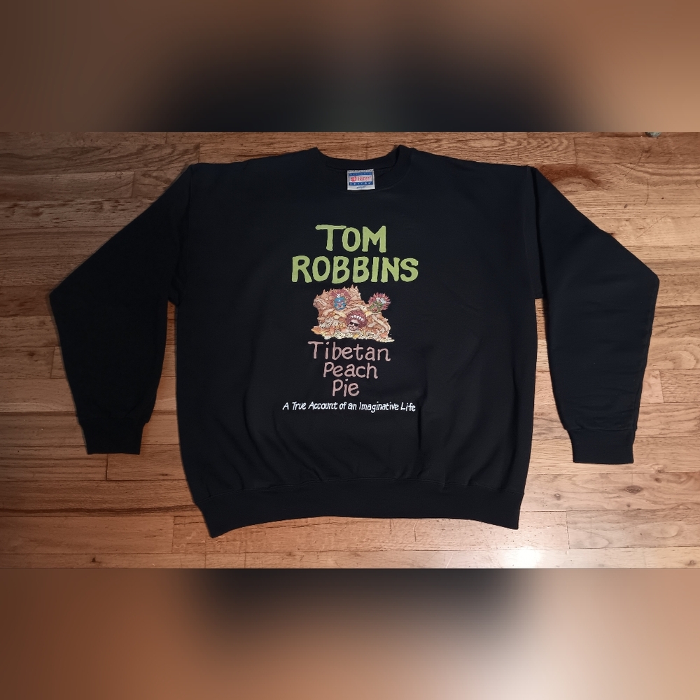 Hanes Black Sweatshirt with Green "Tom Robbins" Graphic